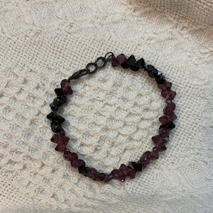 Handmade Beaded Bracelet with Black and Purple Crystals
